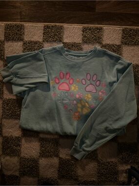 Comfort Colors Teal Crewneck Heart Paw Print Sweatshirt